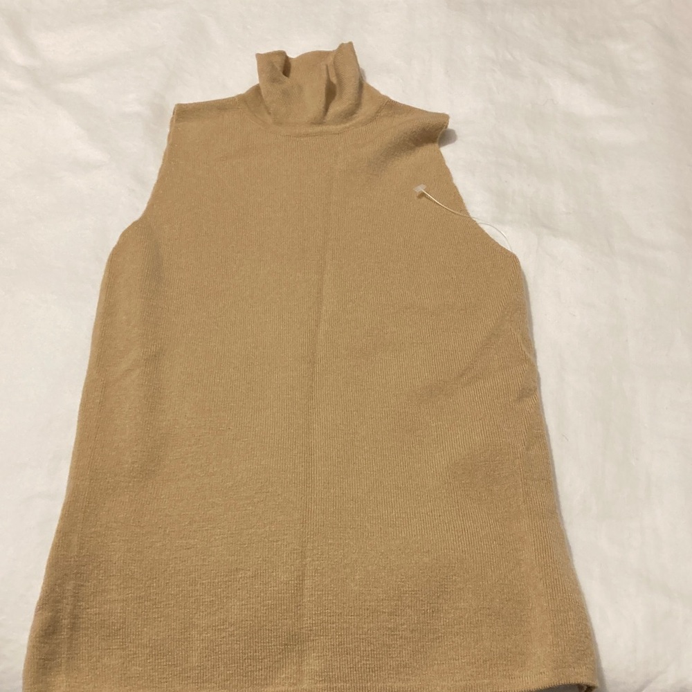 Dominico Vacca Sleeveless Tan Cashmere Turtleneck Top